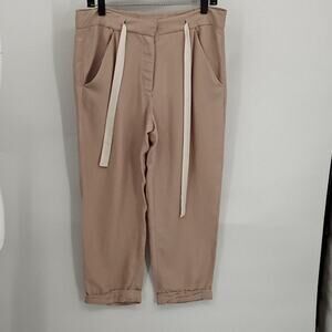 Wilfred Women's Light Brown Cropped Linen Blend Rolled Cuff Hem Pants Size 8